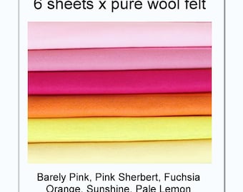 Pure Wool Felt - EXTRA LARGE 30cm x 25cm  (10" x 12") or 30cm x 20cm (8" x 12") - 6 squares - Australian Merino Wool