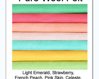 Pure Wool Felt -Australian Merino Wool - EXTRA LARGE 30x25cm  (10"x12") or Standard size 30x20cm (12"x8")  - 7 sheets - Spring Felt