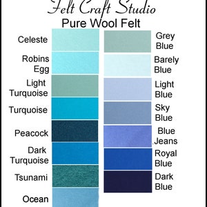 Pure Wool Felt - EXTRA LARGE 30cm x 25cm- Australian Merino Wool - Choose your own color  - 1 square - Blue Shades , Felt Sheets