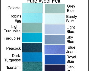 Feutre de pure laine - EXTRA LARGE 30cm x 25cm- Laine mérinos australienne - Choisissez votre propre couleur - 1 carré - Nuances bleues, Feuilles de feutre