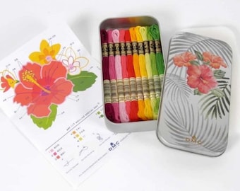 DMC Limited edition Floral tin - 10 skeins of embroidery thread plus cross stitch charts.