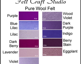 Pure Wool Felt - EXTRA LARGE 30cm x 25cm- Australian Merino Wool - Choose your own color  - 1 square - Purple Shades , Felt Sheets