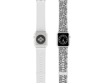 Floral Black & White Apple watch Strap, Adjustable Thermo Elastomer watch band, Fashionable Watch Accessory 38mm 40mm 42mm 44m