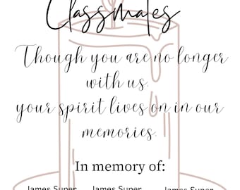 Personalized memorial card for your next class reunion.  High school, college, sorority, etc. template is customizable.  Candle silhouette