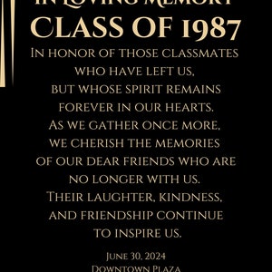 Remembrance Board, Customizable Editable Template, Memorial Poster Display, In Loving Memory Of Classmates, School Reunion