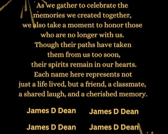 Class Reunion Memorial Poster -Black and Gold Tribute, loving memory poster, School colors, classmate memorial poster, reunion poster, 18X24
