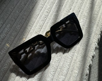 Schwarz Gold Klassische Sonnenbrille Quadrat Vollrand Shades Damen 2024 Sommer Sonnenbrille