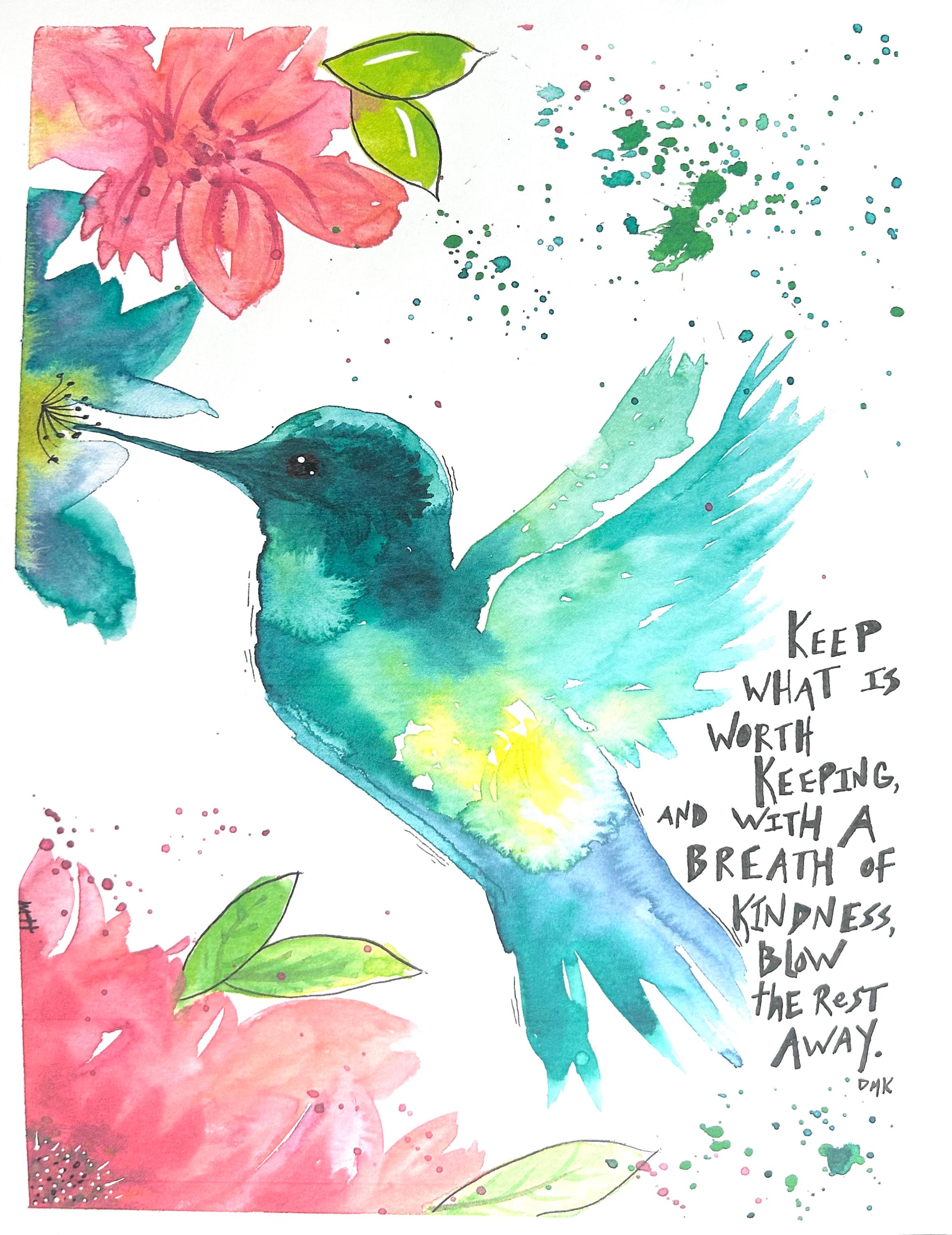 Whimsy Hummingbird Whimsical Watercolor Print:
