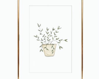 庭の鉢植えの水彩画の壁アートプリント