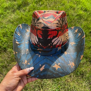 Sombrero de vaquero de EE. UU. ~ Estilo patriótico del oeste ~ Sombrero de vaquera para hombre ~ Moda con la bandera estadounidense del 4 de julio ~ Sombrero de vaquero ~ Sombrero del oeste ~ Sombrero vaquero Carter