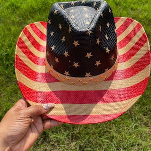 Sombrero de vaquero patriótico ~ Diseño de bandera estadounidense ~ Ropa vaquera de EE. UU. ~ Sombrero de vaquero del 4 de julio ~ Sombrero de vaquera ~ Sombrero de vaquero para hombre ~ Sombrero vaquero Carter