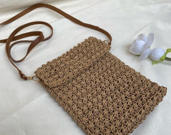 Handmade knit bag, phone pouch, crossbody bag, macrame yarn crochet bag, trendy knit bag, custom handmade bag, summer knit bag