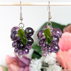 Purple Grape Glass Earrings