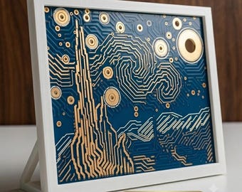 Starry Night" Circuit Board Wall Art - Unique Housewarming Gift for Art & Tech Lovers