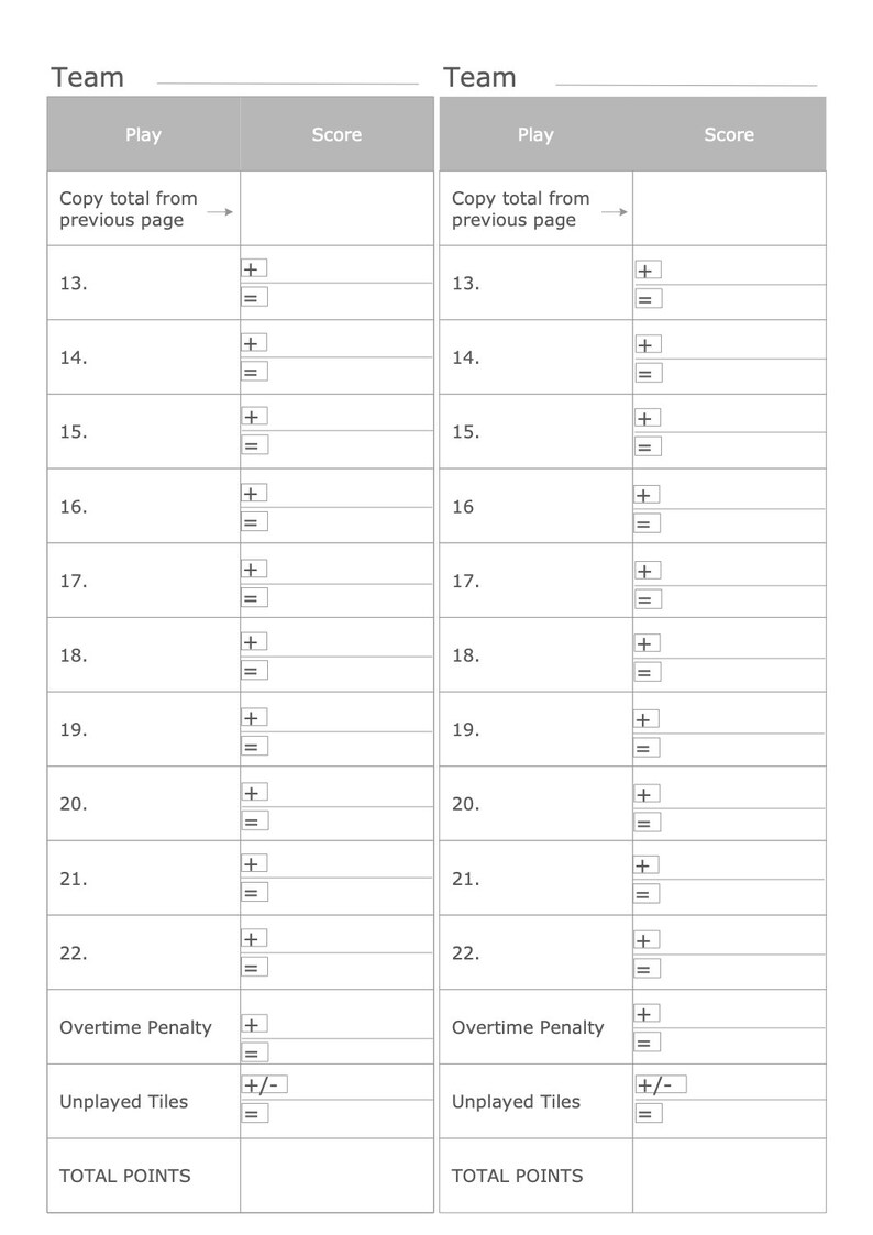 Scrabble Score Sheets Scrabble Score Cards Printable Etsy