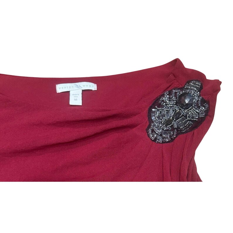 Anthropologie Y2K Sleeveless top burgundy red Medium Embellished Made in USA image 2
