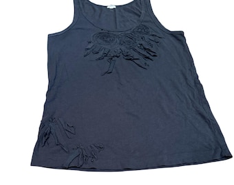 Y2k JCrew beaded Tank Top Dark Gray 100% Cotton Womens Medium Basic