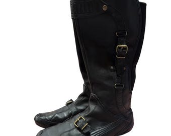 Botas Puma Berlin negras retro 2009 altas de cuero para boxeo y equitación, talla 7 para mujer.