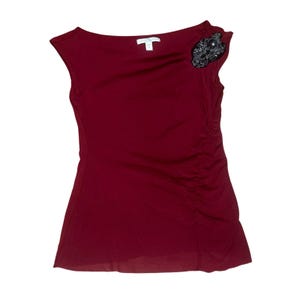 Anthropologie Y2K Sleeveless top burgundy red Medium Embellished Made in USA image 1