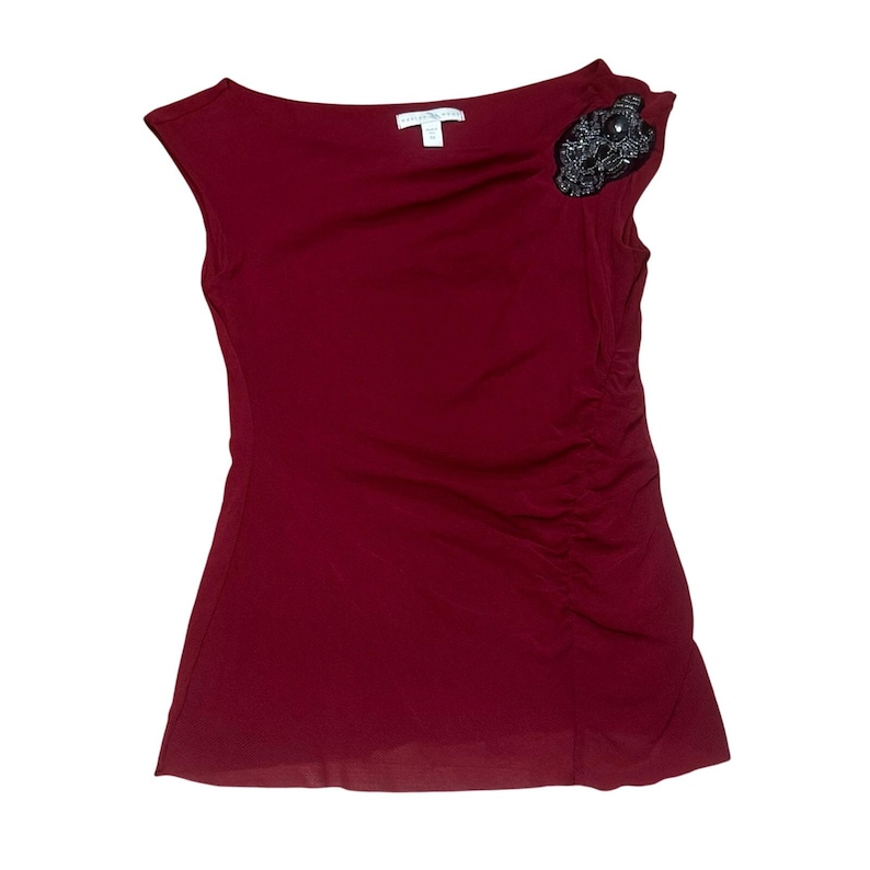 Anthropologie Y2K Sleeveless top burgundy red Medium Embellished Made in USA image 1