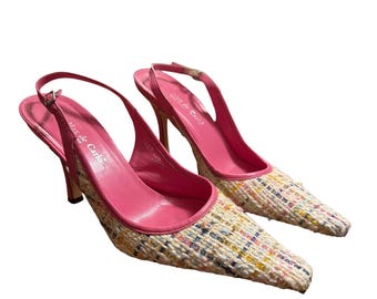 Zapatos vintage de tacón bajo Max de Carlo, talla 7, de tweed, diseño italiano de lujo de los años 90.