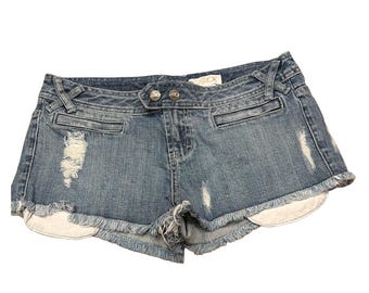 Y2K LaRok Paris Hilton Jean micro mini shorts 6 low rise designer festival