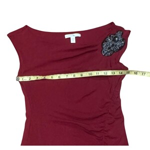 Anthropologie Y2K Sleeveless top burgundy red Medium Embellished Made in USA image 6