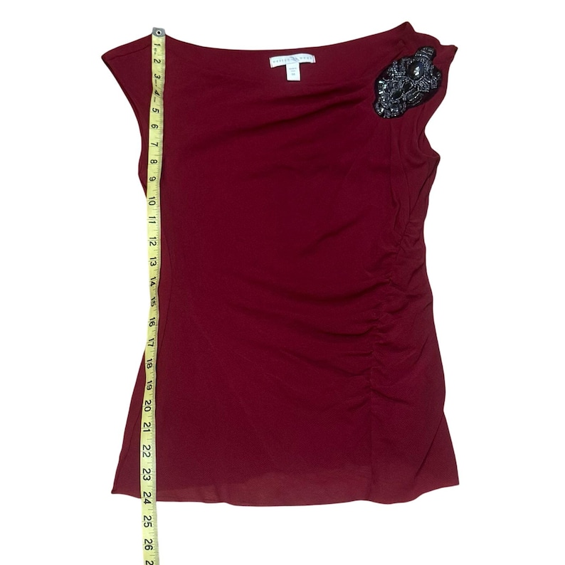 Anthropologie Y2K Sleeveless top burgundy red Medium Embellished Made in USA image 5