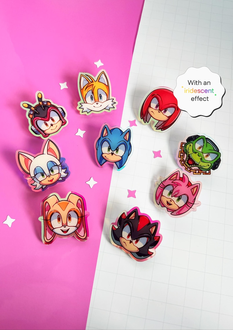 Sonic Acrylic Pins - Sonic, Amy, Tails, Shadow, Knuckles, Rouge, Cream ...