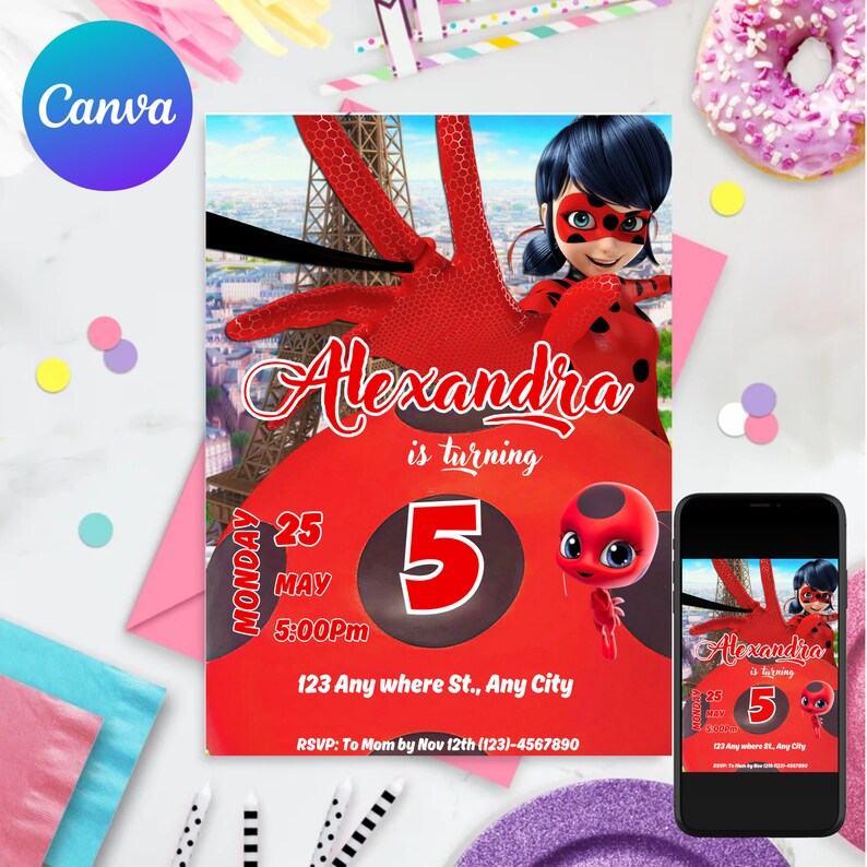 Editable Miraculous Lady Invitation / L Bugs Party Invitation ...