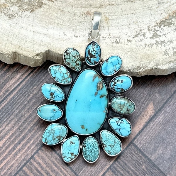 FEDERICO JIMENEZ Sterling Silver & Natural Turquoise Cluster Pendant