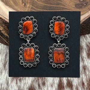 FEDERICO JIMENEZ Sterling Silber Orange Spiny & Onyx Ohrringe