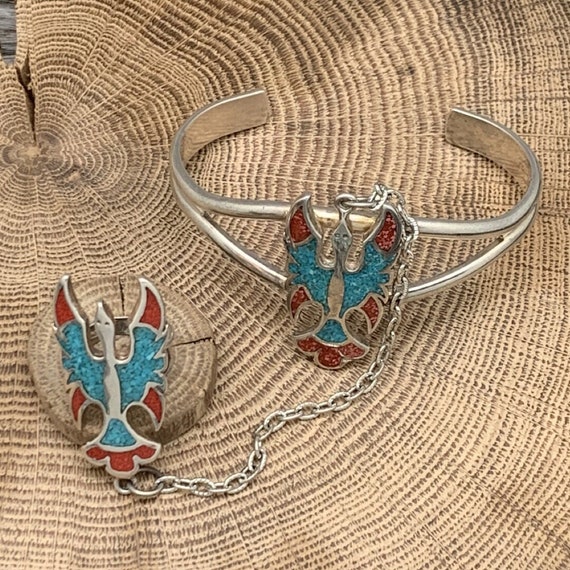 Vintage NATIVE AMERICAN Sterling Turquoise & Cora… - image 1