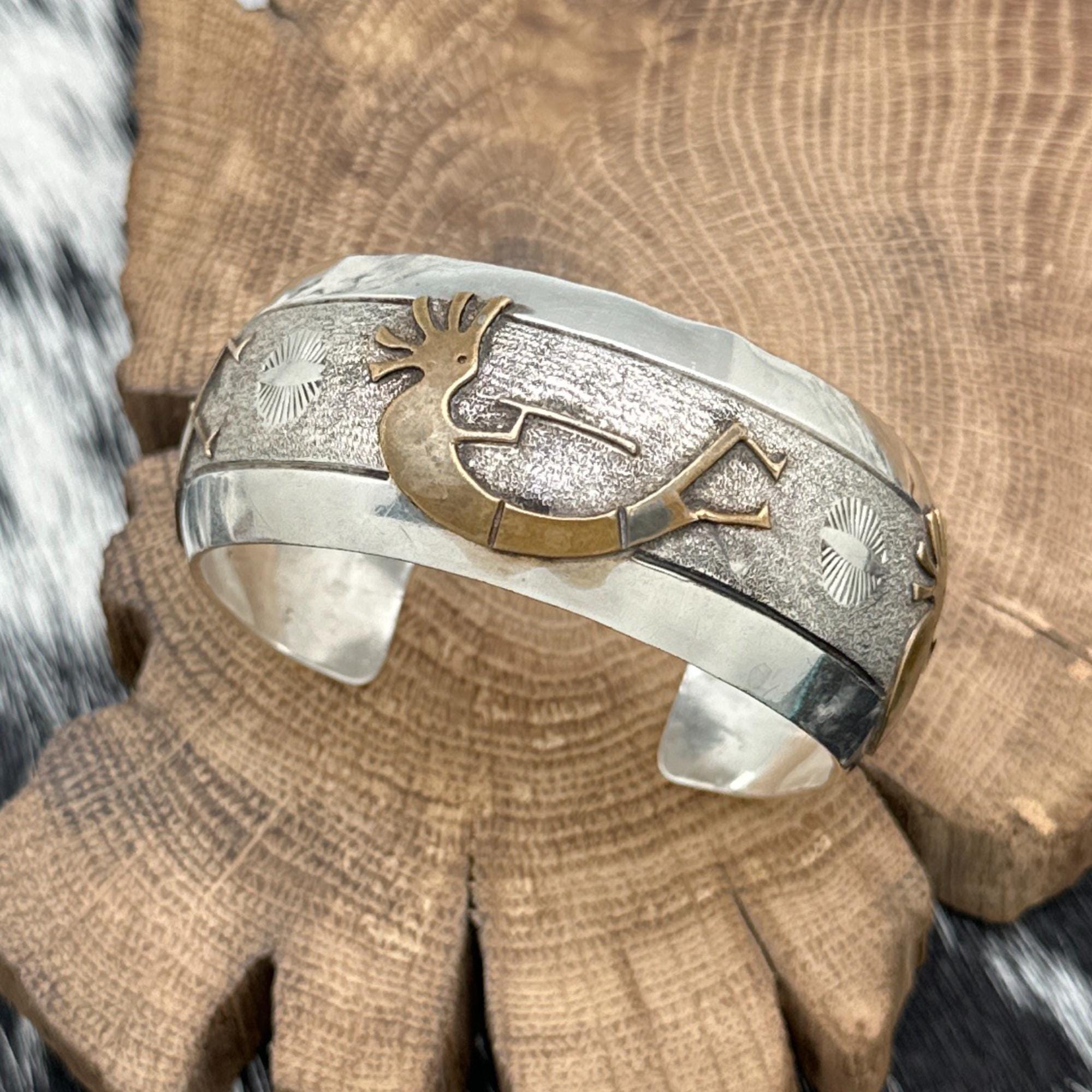 シルバーコンチョキーリングsilver navajo 1990s VIRGIL REEDER Navajo Sterling Silver & Gold Filled Kokopelli