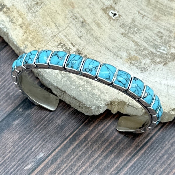 FEDERICO JIMENEZ Sterling & Sleeping Beauty Turquoise Cuff Bracelet w/Matrix