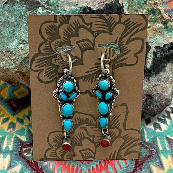 Elegant Vintage Native American Navajo Sleeping Beauty Turquoise Sterling Silver Hoop Earrings Elegant Vintage Native American Navajo Sleeping Beauty Turquoise Sterling Silver Hoop Earrings