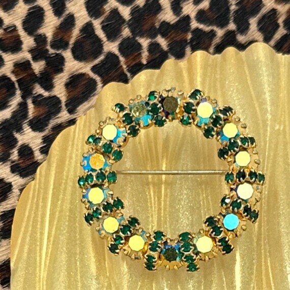 Vintage WEISS Goldtone Metallic AB & Emerald Gree… - image 1