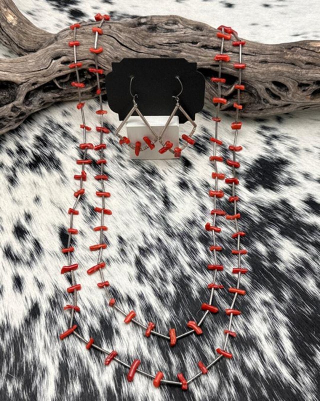 1970s NATIVE AMERICAN Liquid Silver Coral 2 Necklaces Plus Earrings ...