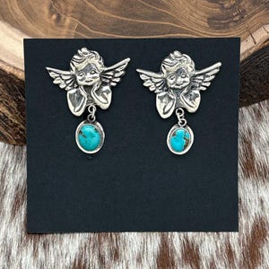 FEDERICO JIMENEZ Sterling Silver Angel Post Earrings Natural Turquoise Dangles