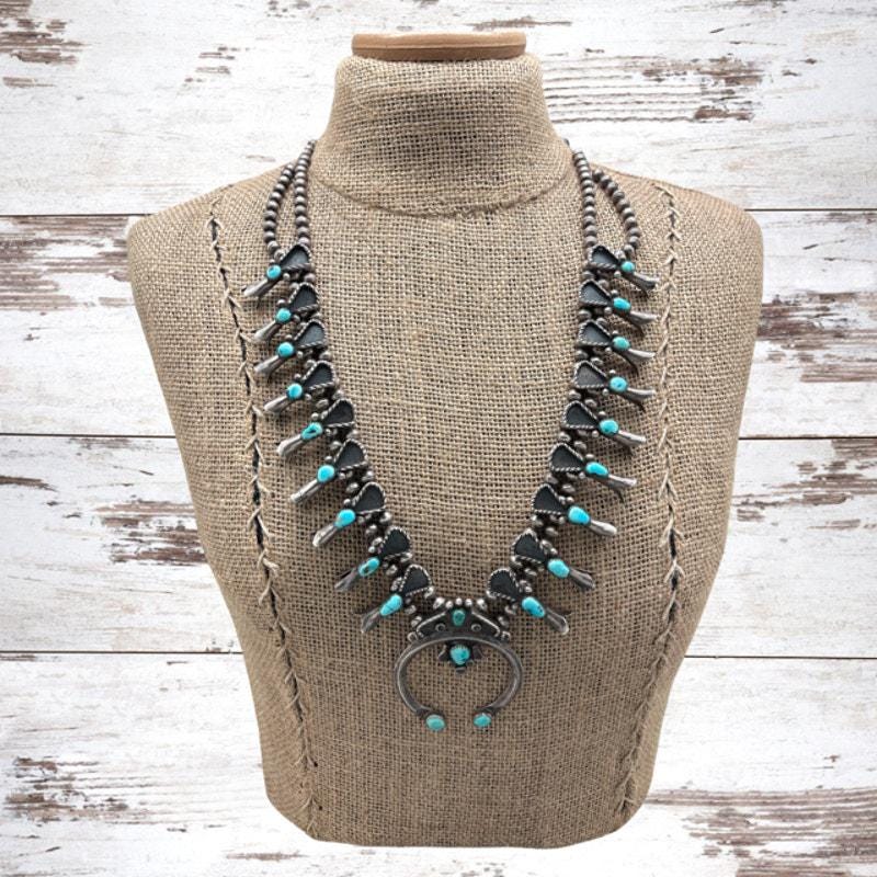 30s〜40s？navajo squash blossom necklace 1930s-1940s NAVAJO Sterling & Turquoise Squash Blossom Necklace