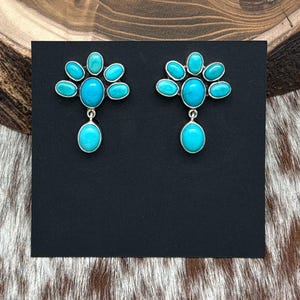 FEDERICO JIMENEZ Sterling Silver & Natural Turquoise Dangle Earrings Fan Shapes