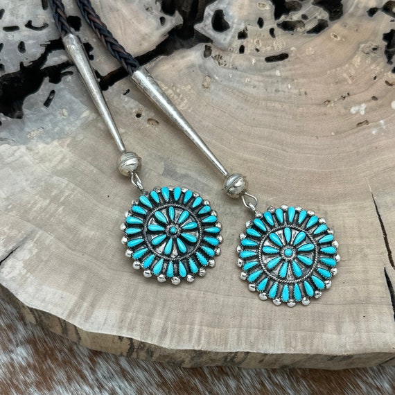 Sterling Bolo Tie & Earrings With Native American… - image 4