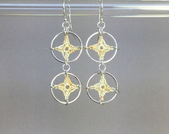 Spangles, French vanilla silk earrings, sterling silver