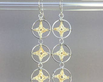 Spangles, French vanilla silk earrings, sterling silver