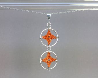 Spangles, orange silk necklace, sterling silver