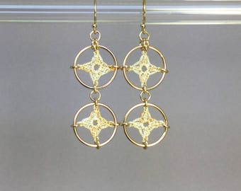 Spangles, French vanilla silk earrings, 14K gold-filled