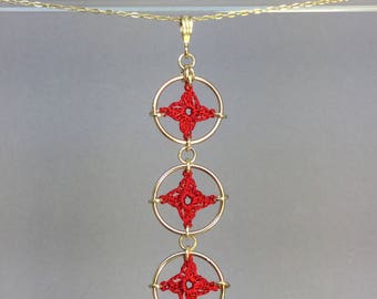 Spangles, red silk necklace, 14K gold-filled