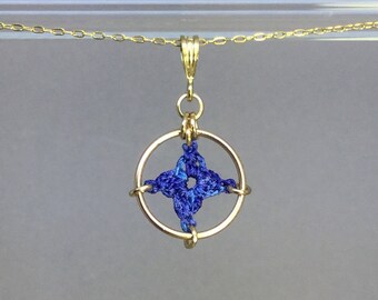 Spangles, blue silk necklace, 14K gold-filled