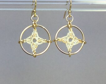 Spangles, French vanilla silk earrings, 14K gold-filled