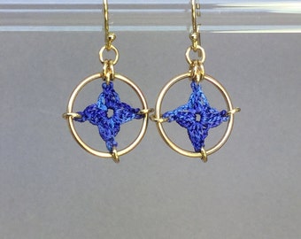 Spangles, blue silk earrings, 14K gold-filled